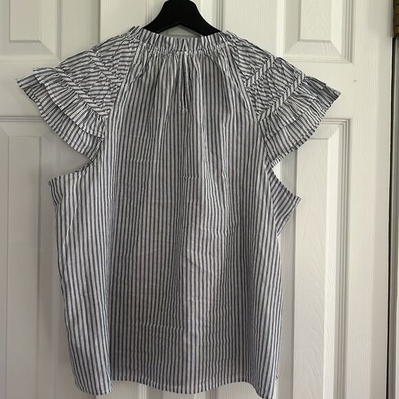 J. Crew Striped flutter-sleeve top in navy and white - Picture 7 of 10